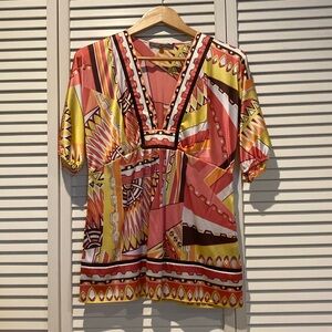 Hale Bob Orange/Multi Silk Blouse. Size M.